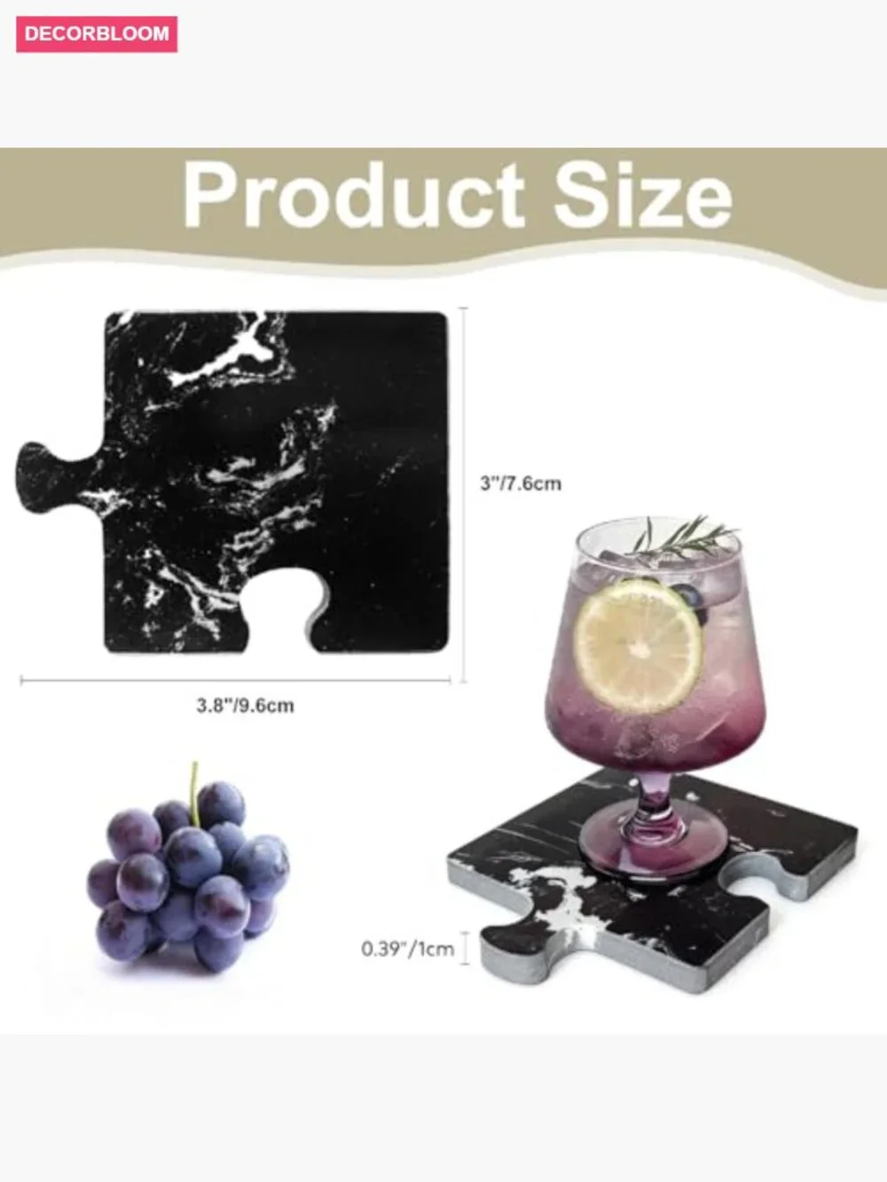 Set of 4 Natural Stone Coasters for Drinks - Modern Decorative